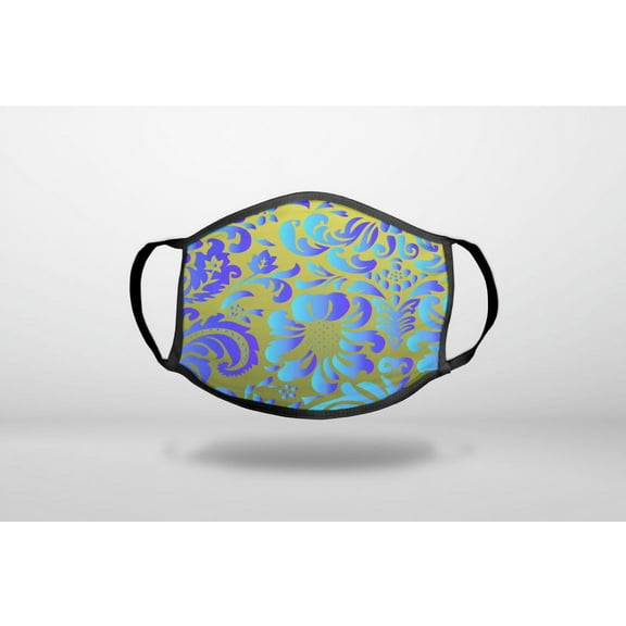 Green Blue Teal Floral Pattern - 3-Ply Reusable Soft Cloth Face Covering, Unisex, Cotton Inner Layer