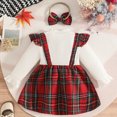 thumbnail image 5 of Ulanda Baby Girl Clothes Sets: 2 Piece Long Sleeve Top Plaid Romper with Headband Fall Winter Outfit for Infant (Brick Red, 6-9 Months), 5 of 6