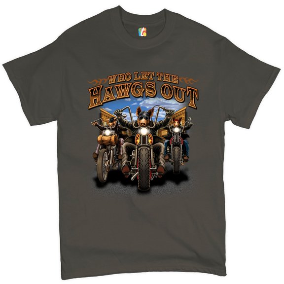 Tee Hunt Who Let The Hawgs Out T-Shirt Biker Motorcycle Gang Live to Ride Men's Tee, Charcoal, Small