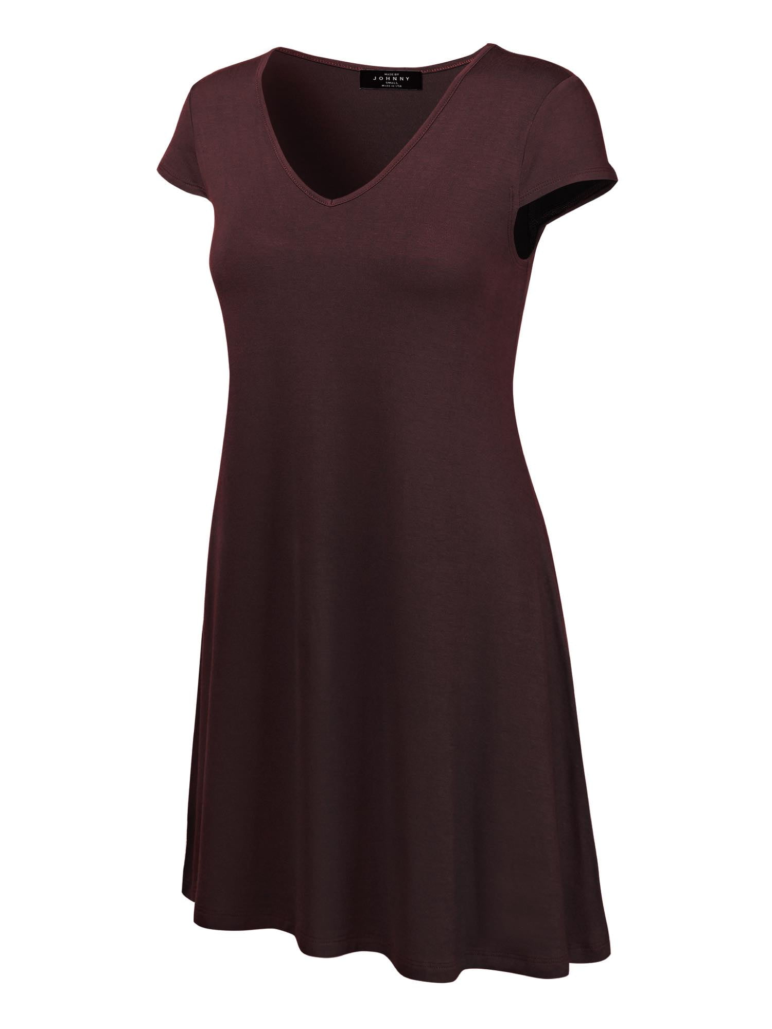 MBJ WDR1068 Womens V Neck Cap Sleeve T Shirt Dress M BROWN - Walmart.com