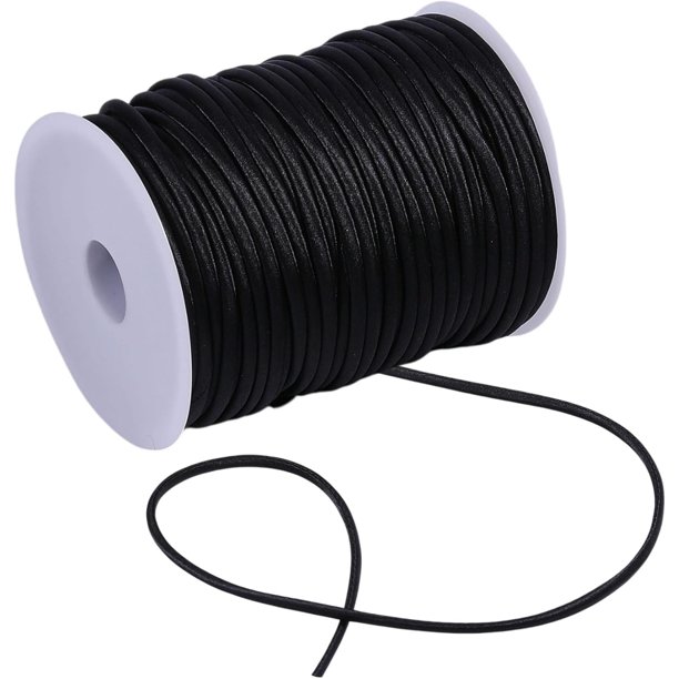 Cordón de satén de 5 mm y 55 yardas para ropa, botones, tejido, nudos chinos, pulseras, collares y bisutería DIY. Color negro.
