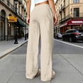 thumbnail image 4 of Nestiefly Womens Casual Linen Wide Leg Pants Flowy Drawstring High Waist Palazzo Beach Vacation Trousers Beige M, 4 of 7