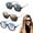 Champagne, variant on 3 Pcs Oversized Aviator Sunglasses for Women, Retro Semi Rimless Square Sun Shades with UV Protection, 70s Vintage Trendy & Cool Lightweight Glasses