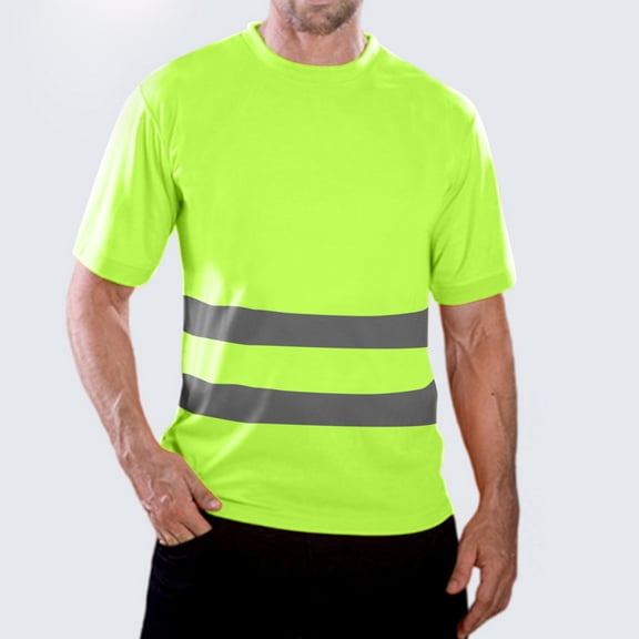 EliteGoogv Men's Hi Vis Reflective T-Shirt Breathable Moisture Wicking Safety Short Sleeve Crew Neck Top for Construction Summer Work Uniform Workwear,Green,3XL
