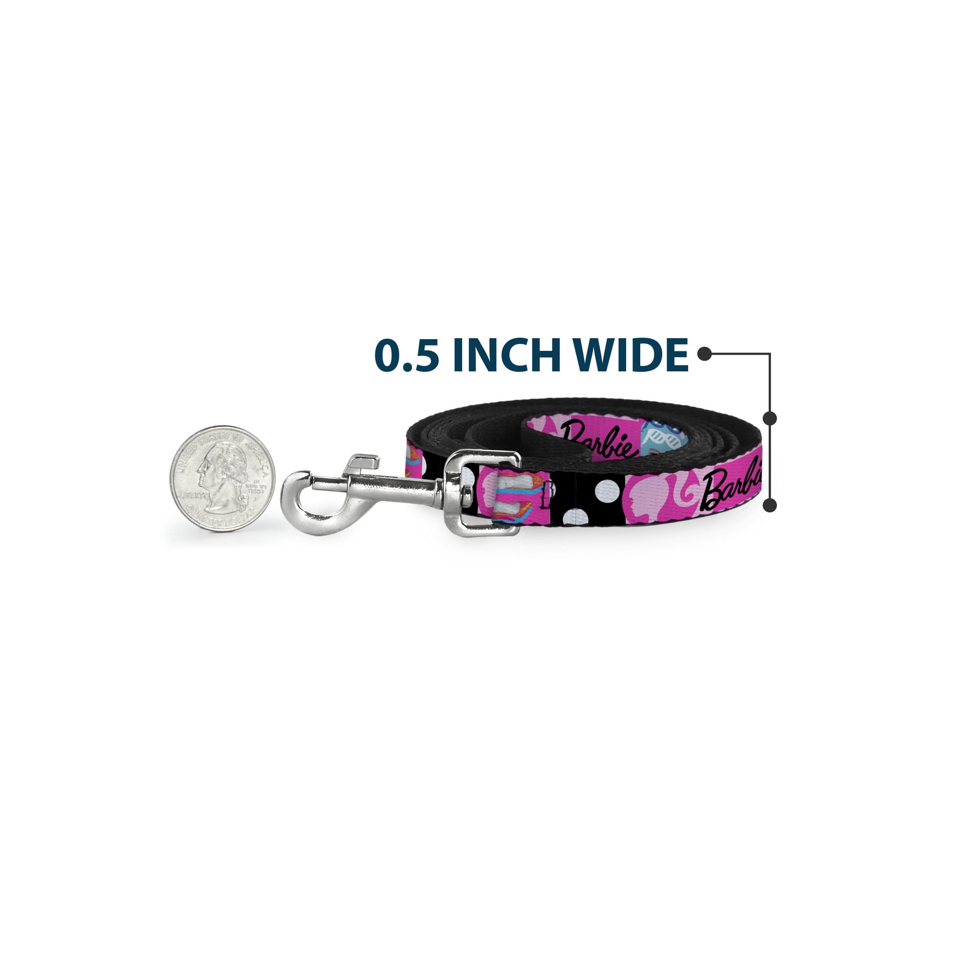 Mattel Pet Leash, Dog Leash, Barbie Accessory Icons Collage Multi Color, 6 Feet Long 1.0 Inch Wide