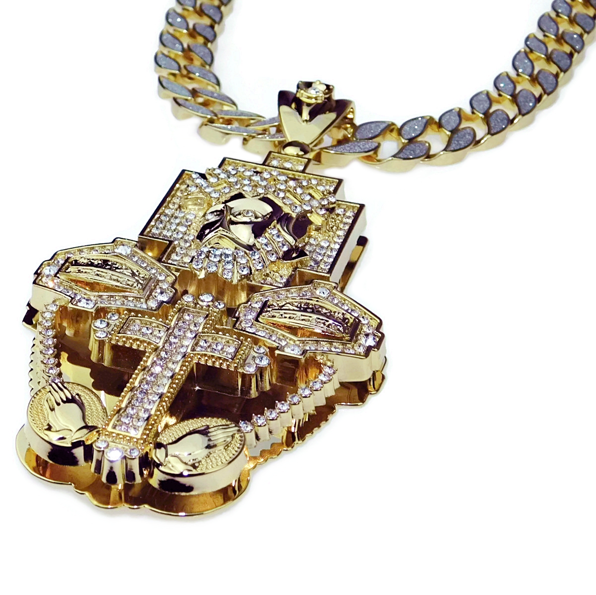 Huge Jesus Piece Chain Last Supper Cross 3D Combo Pendant Sand Blast Gold Finish 30" Inch Cuban Link Hip Hop Necklace - image 2 of 7