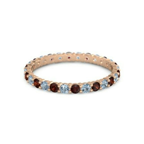 Round Eternity Band Garnet Blue Topaz 925 Sterling Silver Rose Plated Ring