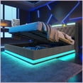 thumbnail image 4 of King Size Linen Upholstered Hydraulic Storage Bed Frame with 360 LED & USB-C, Gray, No Box Spring Needed for Master Bedroom, 4 of 21