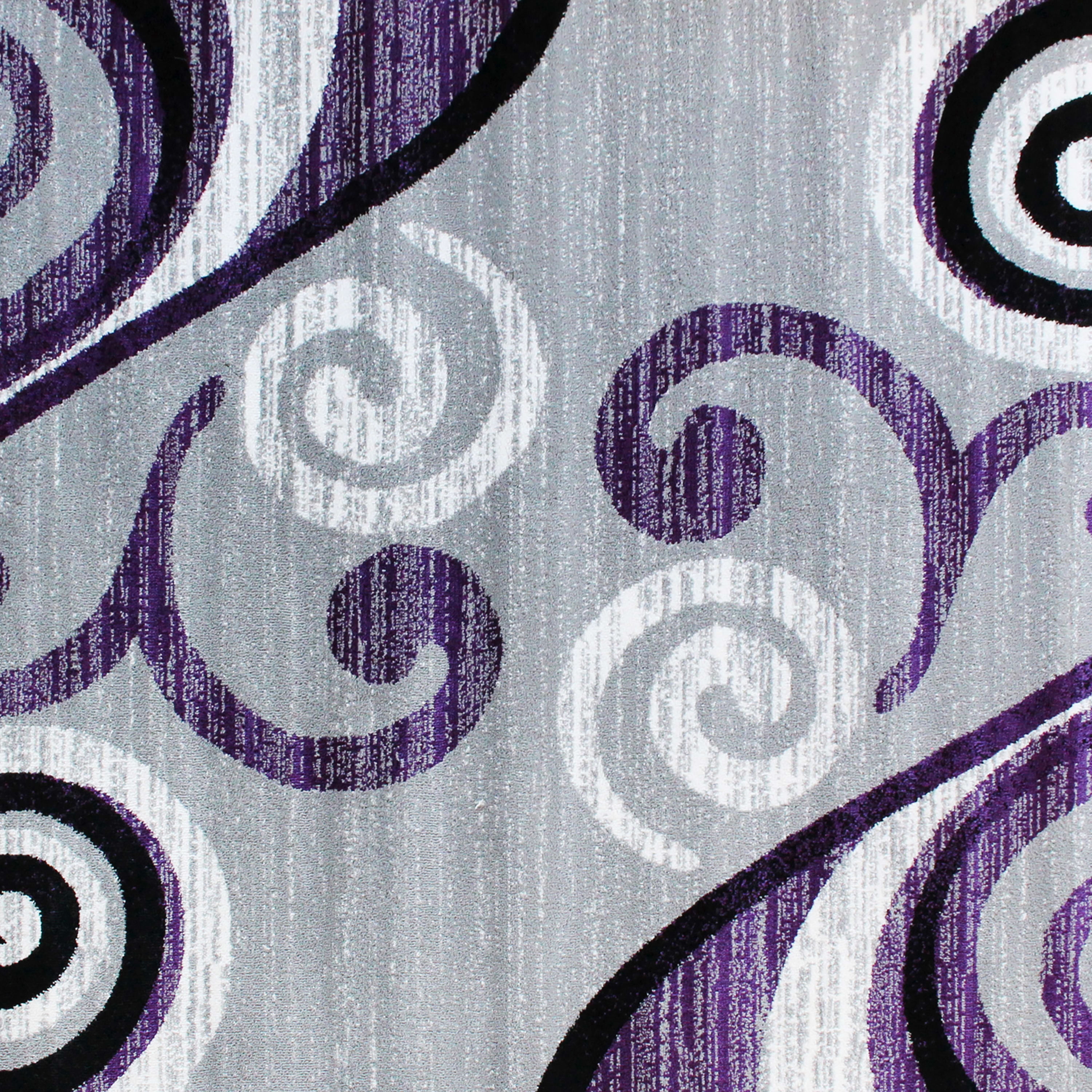 Emma + Oliver 5x7 Scraped Look Ultra Soft Plush Pile Olefin Accent Rug in Purple, Gray, Black and White Swirl Pattern, Jute Backing