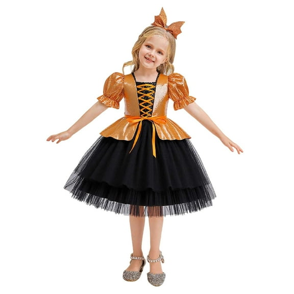 Gunia Halloween Dresses For Girls Comfortable Mesh Dresses Little Girls Short Sleeve Square Neck Festival Party Dress Up Outfits Size 3-4 Years