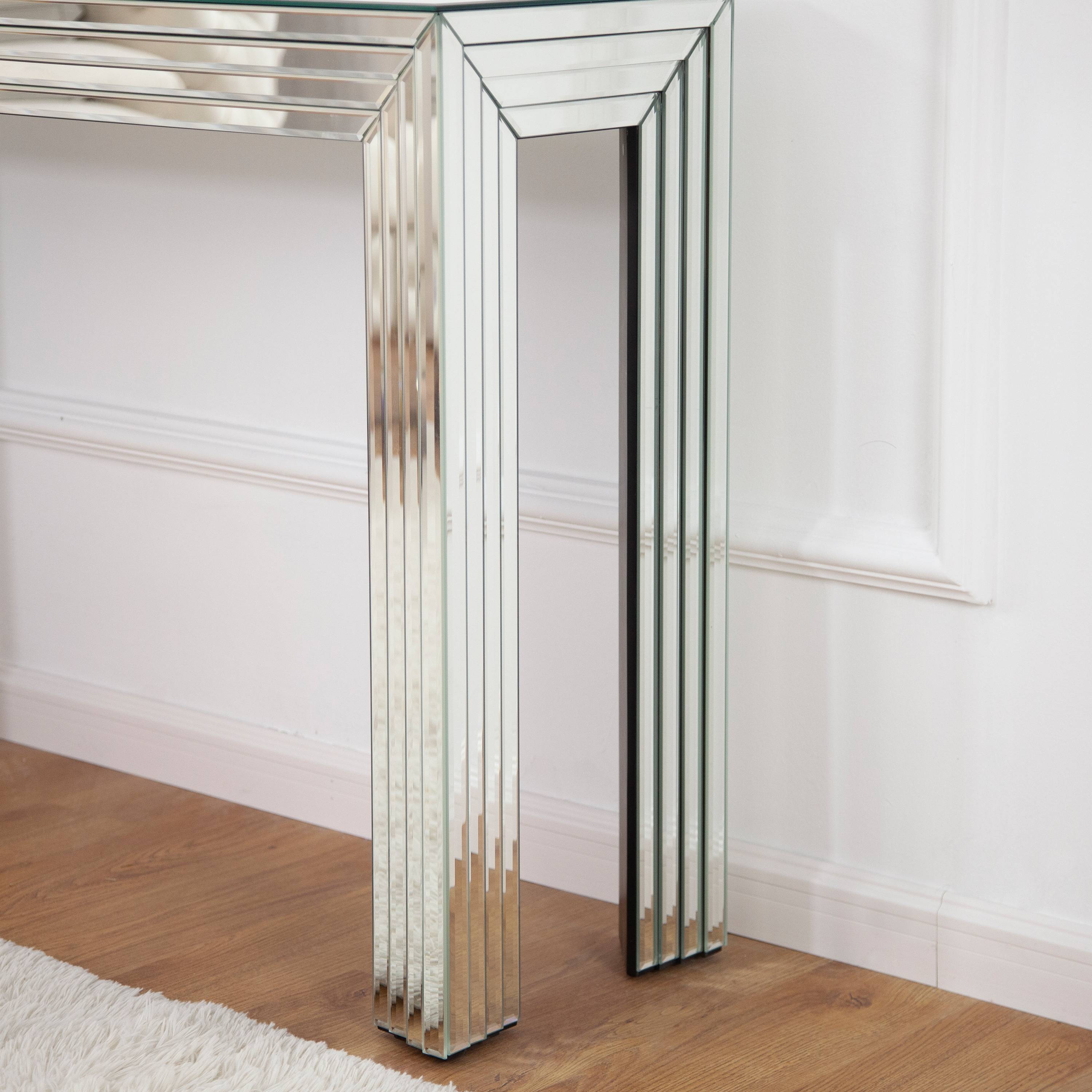 SHYFOY Silver Console Table Entryway Table with Line Design Mirror Finished Accent Table Sofa Table for Living Room Hallway Entrance