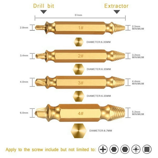 Kit de extractores de tornillos de doble cabeza, 4 Uds., brocas removedoras rotas y dañadas