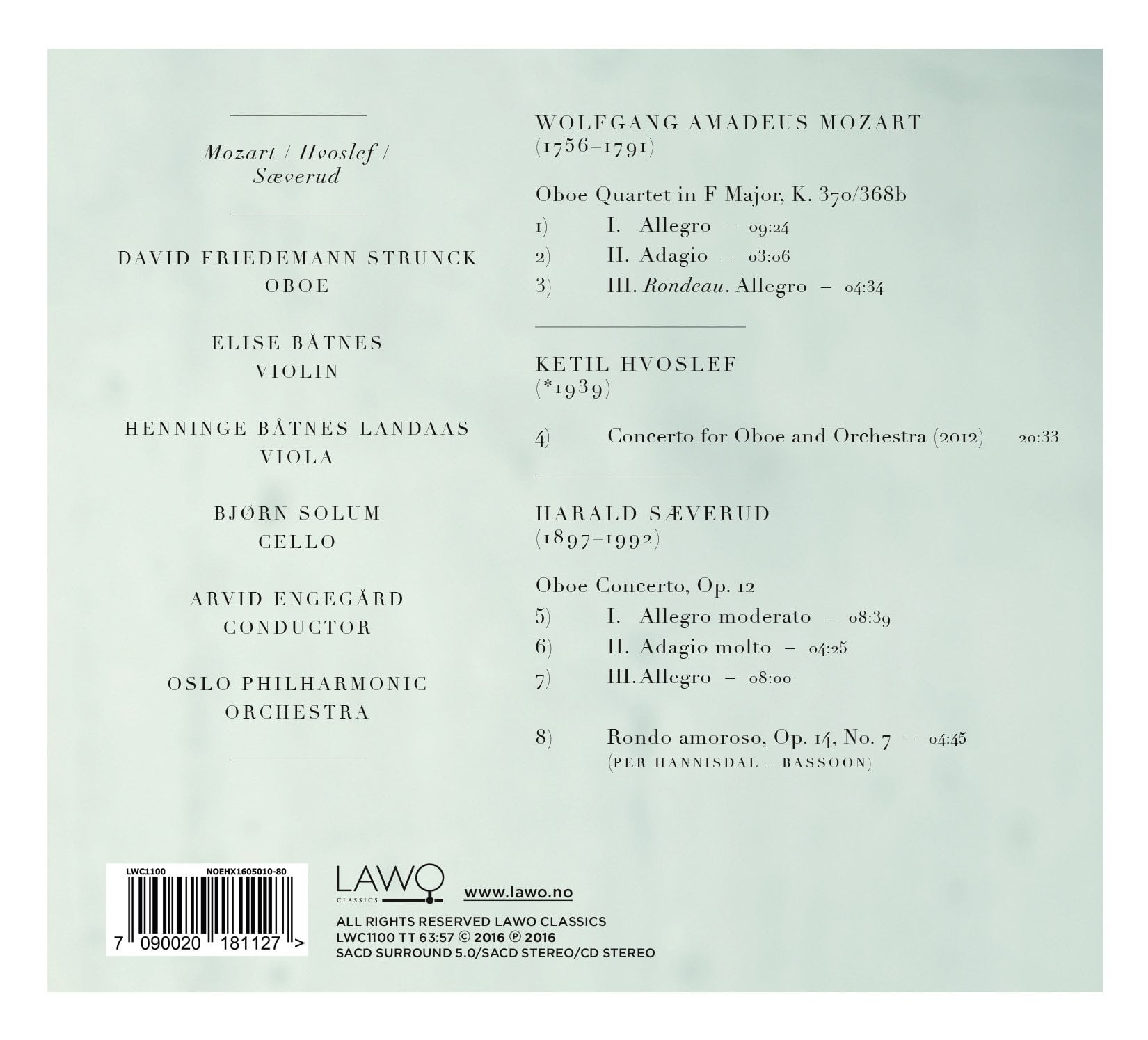 Strunck / Engegard - Oboe Quartet / Oboe Concerto - Music & Performance - SACD