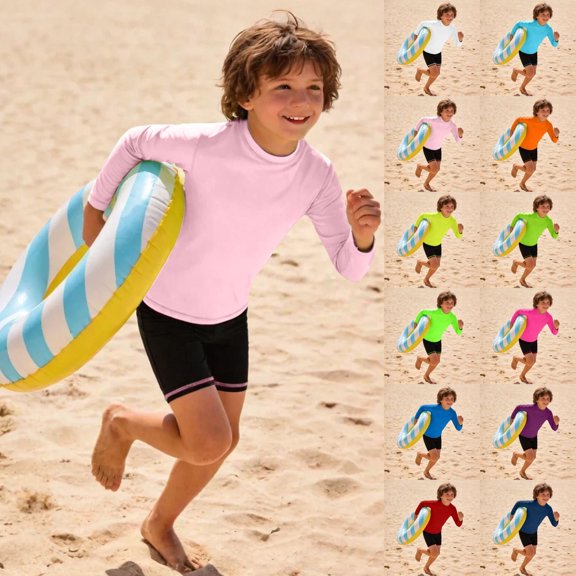 VeFlora Boys Quick Dry Rash Guard UPF 50  Solid Long Sleeve Swim Shirt Sun Shirt Swimwear for Kids(Dark Blue/3-4 Years)