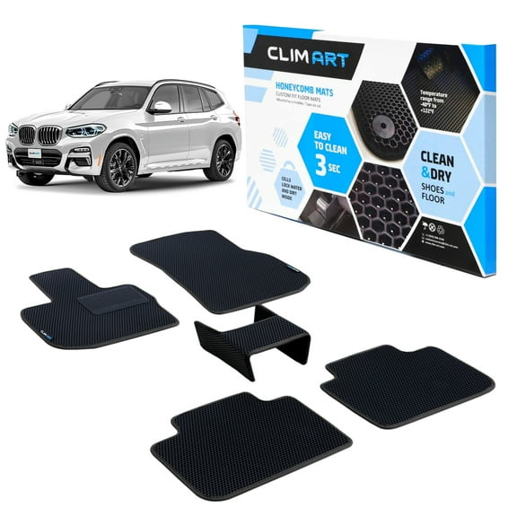 CLIM ART All-Weather Car Floor Mats Compatible with BMW X3 2018-2024, BMW X4 2019-2026, Custom-Fit Heavy-Duty Floor Liners for Cars & SUVs, Car Accessories for Men & Women, Black - FL011518239