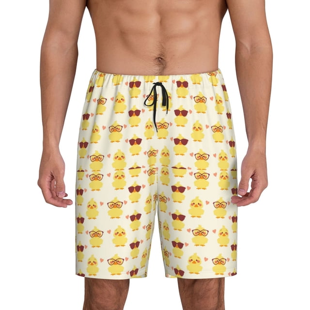 Fotbe Cute Yellow Duck Pantalones Cortos de Pijama para Hombre, Ropa de Dormir, Pantalones de Pijama Cortos para Hombre-Large