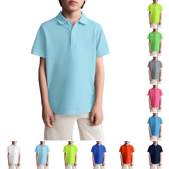 Boy's Polo Shirt Casual Stylish Short Sleeve Collared Golf T-Shirt Back To School Quick Dry Lightweight Button School Uniform T Shirt Sky Blue 6-7 Years