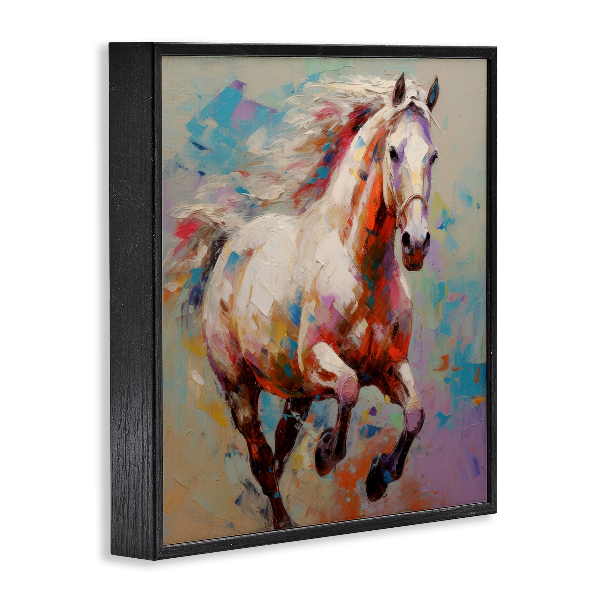 Stupell Industries Trotting Horse Abstraction Animals & Insects Painting Black Framed Art Print Wall Art, 24 x 24