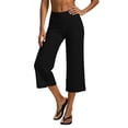 thumbnail image 3 of Women's Lightweight Yoga Capri Pants, Solid Color Elastic Waist Pants for Women, Soft Stretchy Mid Waisted Capris, Pockets Casual Athletic Workout Lounge Capris | UKHCCC,Black L, 3 of 7