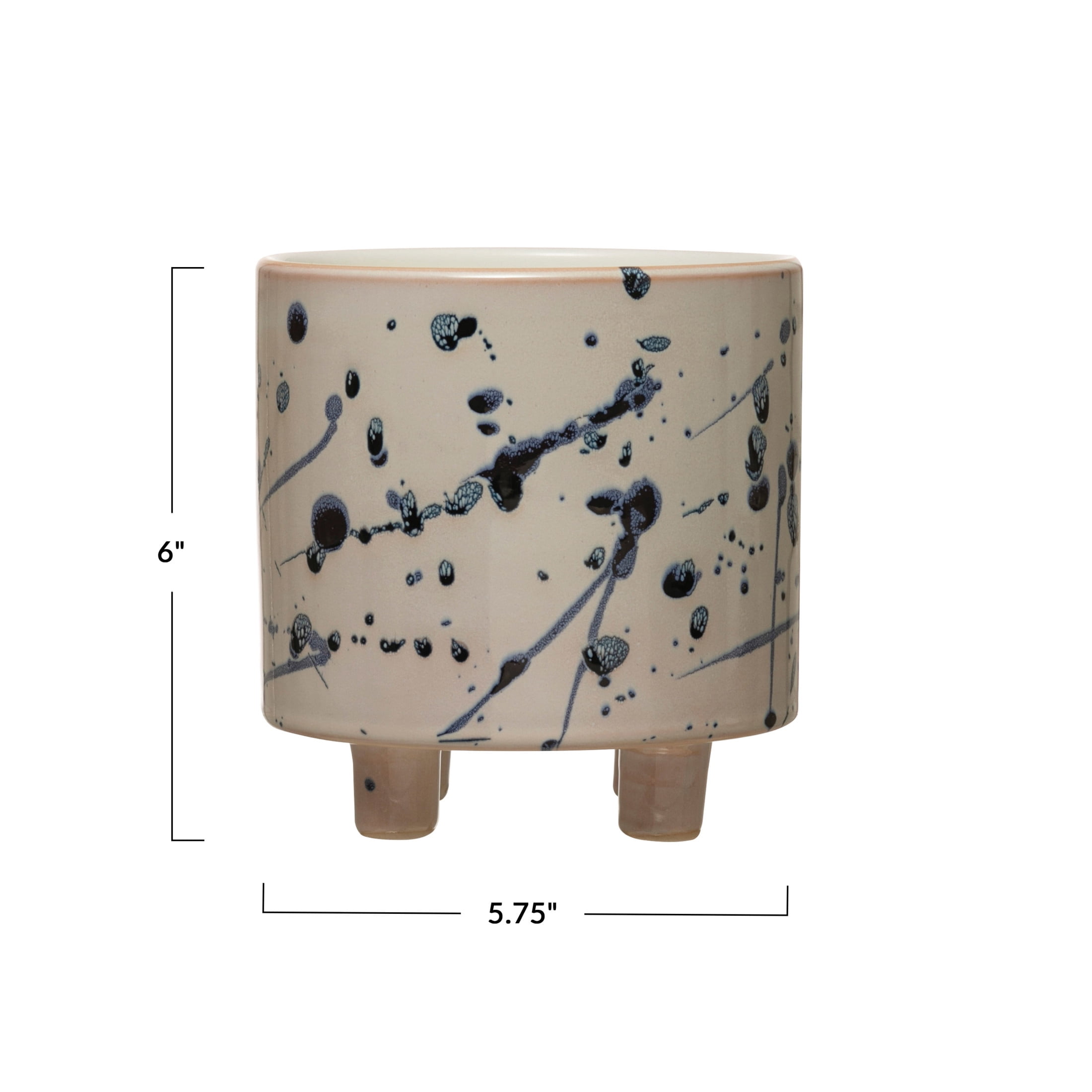 Creative Co-Op Stoneware Footed Planter with Splatter Design, White and Blue