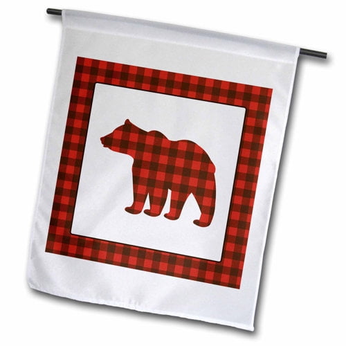 3dRose, Buffalo Plaid Bear, 18 x 27 inch Garden Flag
