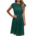 thumbnail image 2 of Summer and Spring Dresses for Women 2024 Plus Size Summer Casual Midi Dresses For Women 2023 Women'S Casual Sexy Trends Summer Short Sleeve Round Neck Solid Color Pleated Dress, 2 of 9