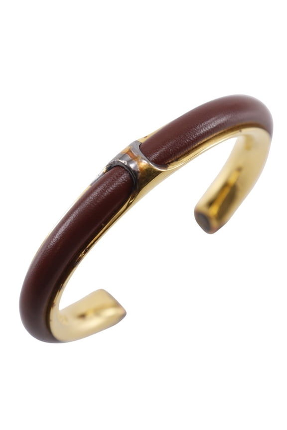 Pre-Owned Hermes HERMES Bangle Gold Plated x Leather Brown Approx. 36.3g Women's (Fair)