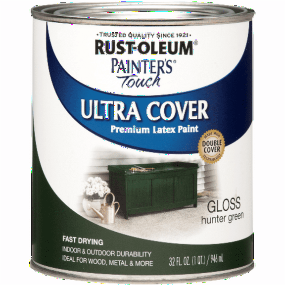 Rust-Oleum 1938502-2PK Painter's Touch Latex Paint, Quart, Gloss Hunter Green, 2 Pack