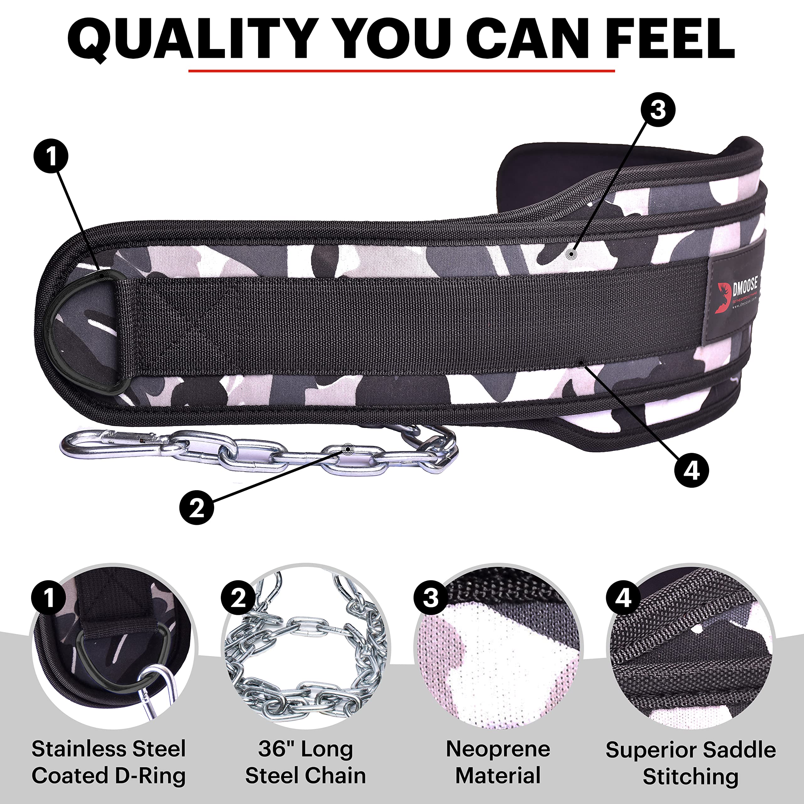 DMoose Fitness Dip Belt with Chain for Weightlifting, Pullups, Powerlifting and Bodybuilding, Gray Camo - image 4 of 6