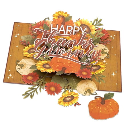 SKYSONIC Happy Thanksgiving Card, Pumpkin, Leaves, Thanks Giving, 3D Popup Card, for Mom, Grandma, Dad, Friend, Table Decorations, 5x7 Includes Envelo