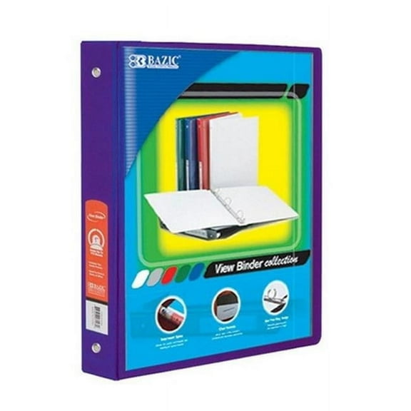 Bazic  BAZIC 1in. Purple 3-Ring View Binder w/ 2-Pockets Case of 12