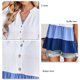 thumbnail image 2 of Top de verano para mujer, manga corta, cuello en V, botón frontal, bloque de color, dobladillo con volantes, Top para mujer azul L, 2 of 8