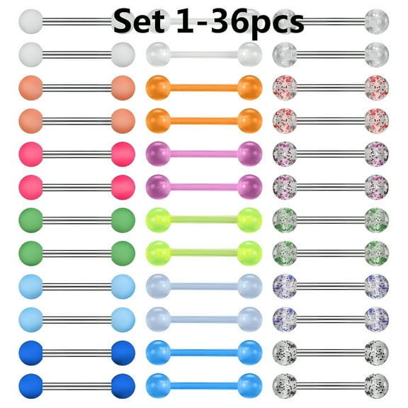 DESIGNICE 14g Surgical Steel Nipple Ring Set Glow in the Dark Tongue Ring Barbell Piercing-Set 1-36pcs