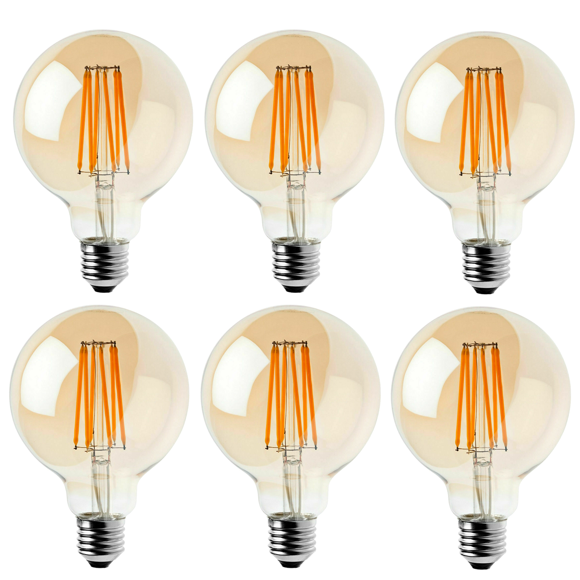 6Pack E26 LED Edison Dimmable Vintage Amber Glass Warm white 2700K Light Bulbs Best for Home Decoration, Pendant Lamps, Chandeliers, Restaurant and Bar Lighting Amber Light