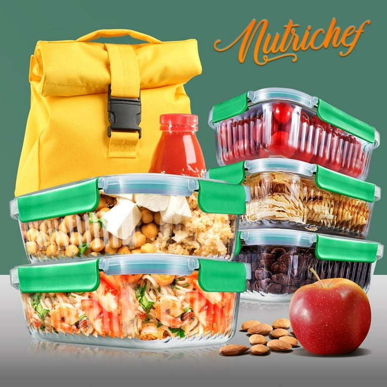  NutriChef 5-Piece Food Storage Containers - 35.86 oz Stackable  Superior Premium Glass Meal-prep w/Airtight Locking Lid, BPA-Free 100%  Leakproof, Freezer-to-Oven-Safe, Wave Design, Dishwasher Safe: Home &  Kitchen