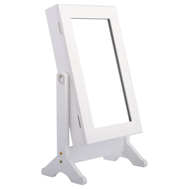Costway Small Mirrored Jewelry Cabinet Organizer Armoire Storage Box Countertop w/ Stand (Medium, White)