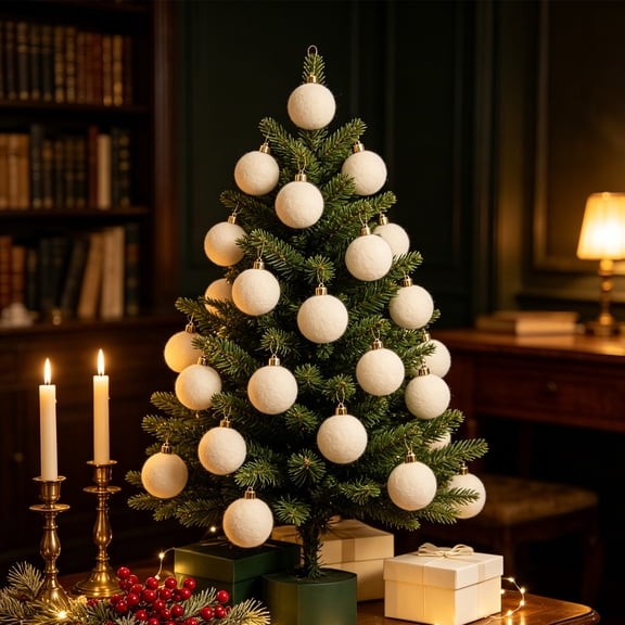 10 Pcs Flocked Christmas Ball Ornaments - 3.15 Inch Cream White Velvet Hanging Baubles with Gold Caps for Xmas Tree Wreath Holiday Party Home Decor