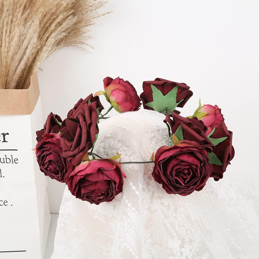 Burgundy Artificial Flowers Roses Heads, Fake Dried Roses Flowers Artificial for Decoration for Dried Floral Bouquet Bridal Party Centerpieces Bridal Bouquets for Wedding (Burgundy)