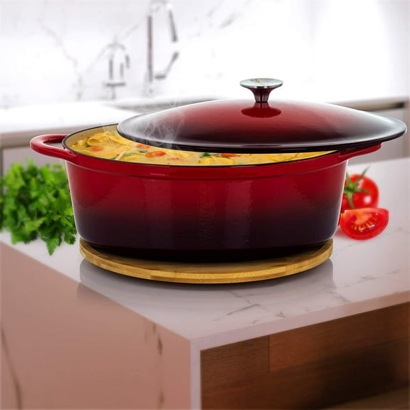MegaChef Oval Enamel Cast Iron Casserole, 7 Quart, Red