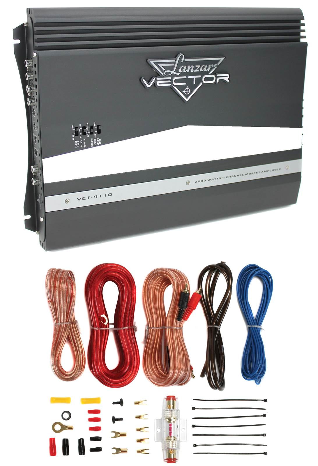 Lanzar VCT4110 2000W 4Channel Car Audio Amplifier Amp and 8 Gauge Amp