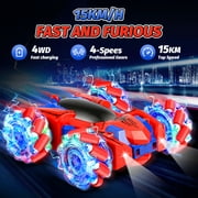 Carsky Double-Sided RC Stunt Car, 360° Spins Spider 4WD Remote Control Vehicle with Side-Driving, LED Lights & All-Terrain Tires, Rechargeable Racing Toy Gift for Boys & Girls 6-12
