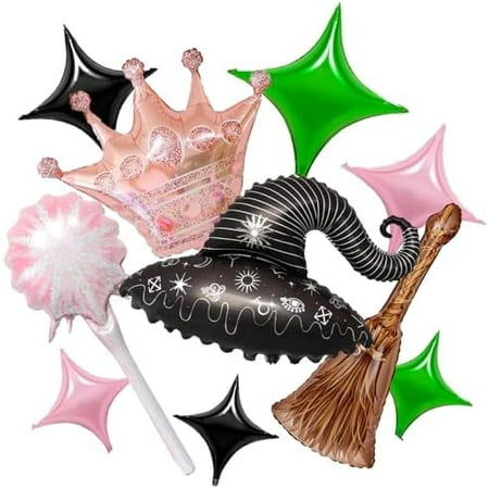 Wickd Party Balloons Green Pink Fairy Witch Balloon Sparklers Broom Balloons Wizard Decorations Wick-ed Birthday Party Decorations Magic Themed Decor Witch Themed Party Halloween Supplies