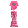 thumbnail image 5 of Gaexia Toddler Girl Lounge Set,Valentine's Day Girls Outfit Cute Bow Heart Print Short Sleeve Top With Flare Leg Pants Toddler Two Piece Matching Fashion Clothes,7-8 Years, 5 of 6