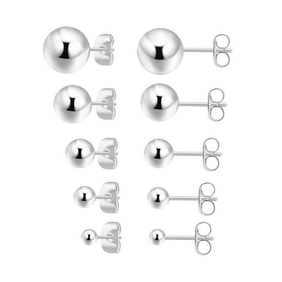5 Paires Petites Boucles d'Oreilles en Argent Sterling Rondes pour Femmes Filles 2-6mm Blanc