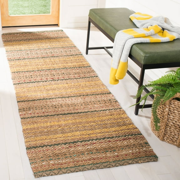 SAFAVIEH Natural Fiber Ombre Striped Jute Runner Rug, Natural/Gold, 2'6" x 8'
