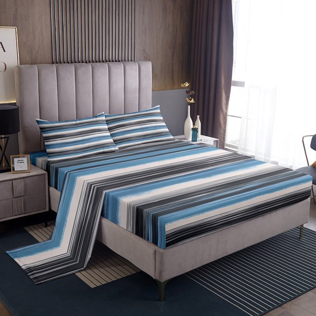 Erosebridal Gradient Gray Blue Sheet Set Twin , Geometry Striped Bedding Sets Twin Size 3pcs