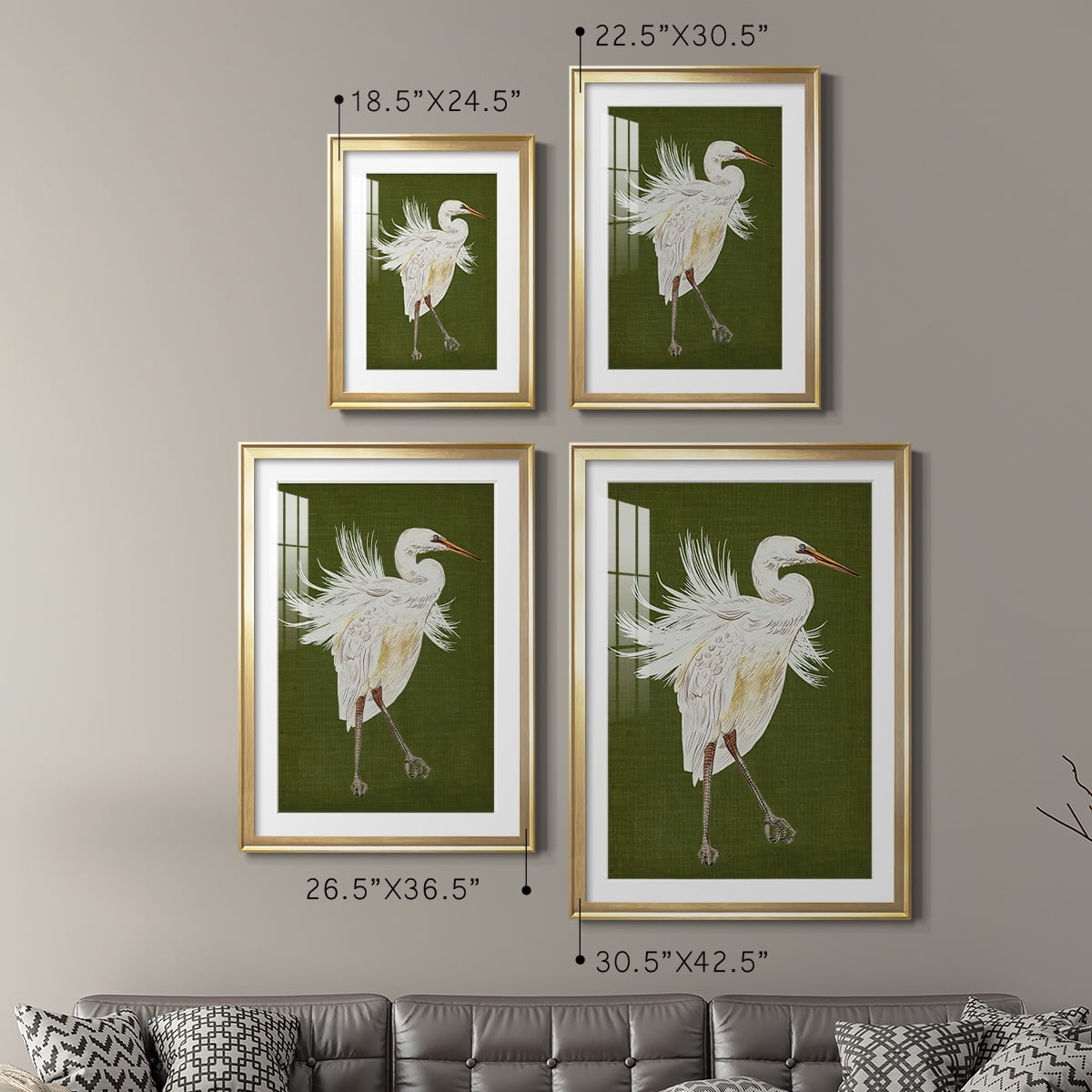 Wexford Home Heron Plumage I Premium Framed Print, 26.5" x 36.5" - Ready to Hang, Gold (Set of 2)