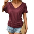 thumbnail image 2 of Womens Tops V Neck Tunic Tops Short Sleeve Ruched Blouse Shirts Loose Fit Shirts Casual Fashion Summer Tops Tshirt, 2 of 6