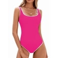thumbnail image 1 of Women'S One-Piece Swimsuit Color Block Ribbed Sports Adjustable Strap High Cut Swimsuits Rose Red S, 1 of 9