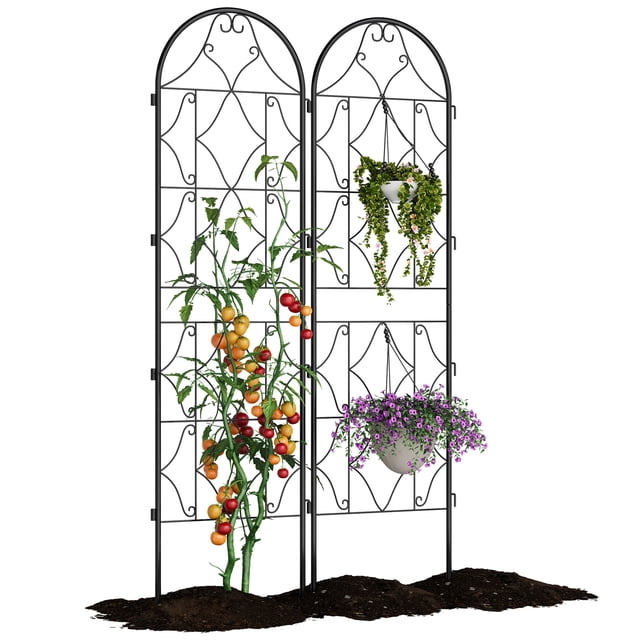 Gaderth Decorative Metal Garden Fence Panels, 75" Tall Trellis for Climbing Plants, Rust Resistant Outdoor Privacy Screen Plant Support for Roses Vines Patio Balcony Yard, Easy Assembly